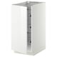 White METOD kitchen cabinet, glossy finish, with pull-out wire baskets.