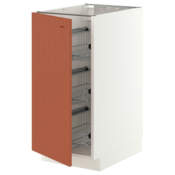 METOD Base cabinet with wire baskets, white/Terrsjö red-brown wave pattern, 40x60x80 cm