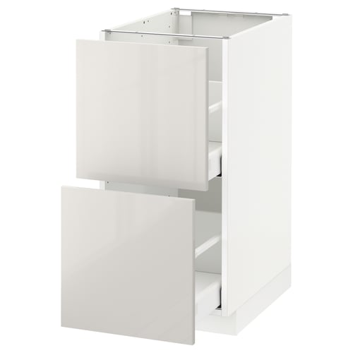White high gloss modern kitchen cabinet with two drawers.