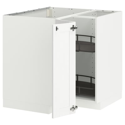 White METOD kitchen cabinet set with pull-out shelves, sleek design.