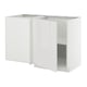 A white METOD kitchen cabinet with grey internal shelves. It has sleek, modern, and minimalist design with a high gloss finish.