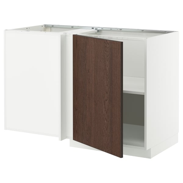 Modern METOD kitchen cabinets: white & brown, wooden trim, particleboard, adjustable shelves.