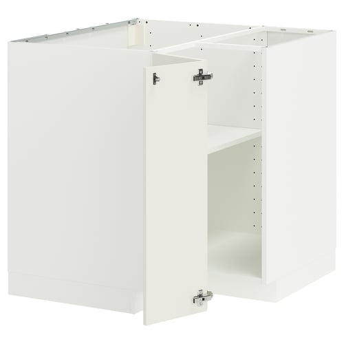 White METOD kitchen cabinet set with adjustable shelves.