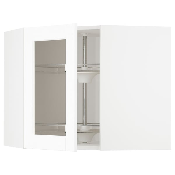 METOD kitchen unit with white foil glass doors, featuring adjustable shelves and a sleek design.