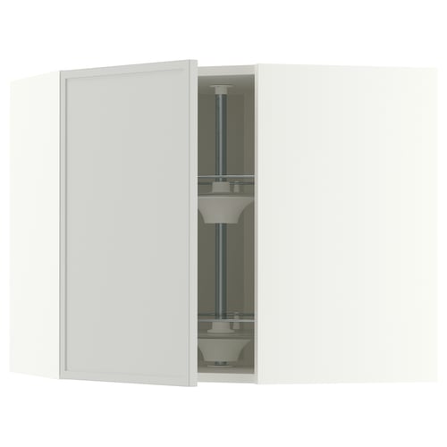 METOD Corner wall cabinet with carousel, white/Aspudden light grey, 68x37x60 cm