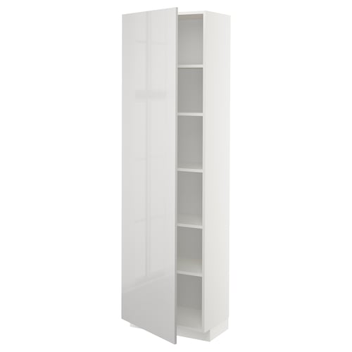 White high-gloss METOD kitchen cabinet with adjustable shelves, reversible door.