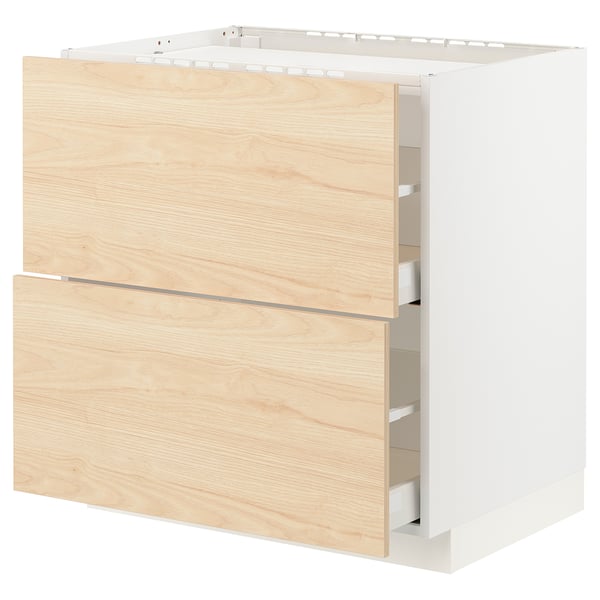 Light wooden kitchen cabinet with two drawers, part of the METOD kitchen system.