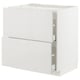 A white METOD kitchen cabinet with a modern, glossy finish and integrated drawers.
