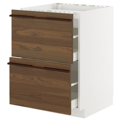 Ikea METOD kitchen cabinet, white & dark brown, wooden handles.