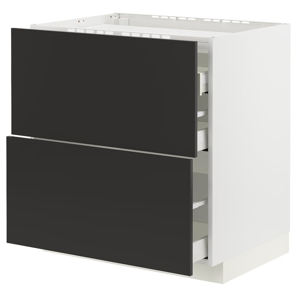 Modern black and white kitchen unit with two drawers and smooth metal runners.