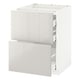 Image depicts a white METOD kitchen cabinet featuring two large pull-out drawers with a sleek, modern design.