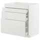 Modern white kitchen cabinet with four pull-out drawers.