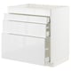 Modern white gloss METOD kitchen cabinet with three drawers.
