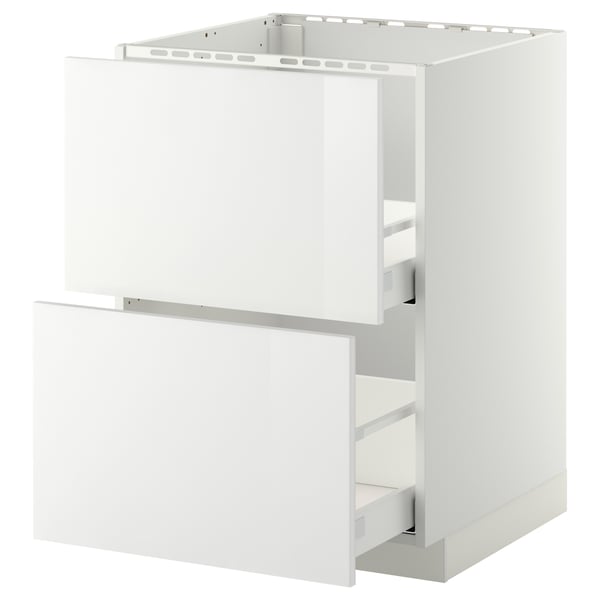 A white ikea METOD kitchen cabinet with two drawers.