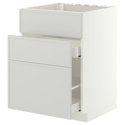 METOD / MAXIMERA Base cab f sink+3 fronts/2 drawers, white/Aspudden light grey, 60x60x80 cm