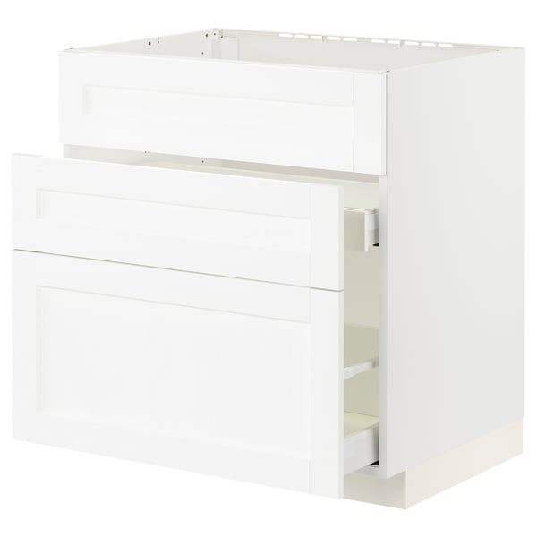 White METOD kitchen cabinet, 3 drawers, modern design.