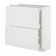 METOD kitchen cabinet in white with two drawers and two doors, featuring a smooth, rectangular design and sturdy particleboard construction.