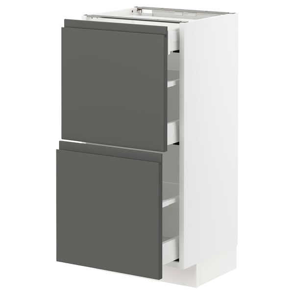 Modern METOD kitchen unit in white and dark grey. Two drawers, sleek design, white cabinet, grey drawer fronts.