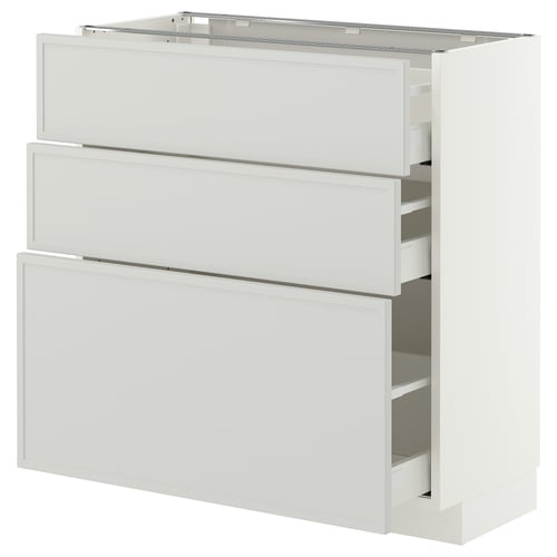 METOD / MAXIMERA Base cabinet with 3 drawers, white/Aspudden light grey, 80x37x80 cm