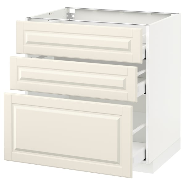 METOD kitchen cabinet, white with bevelled edges, 3 drawers, sturdy and modern design.
