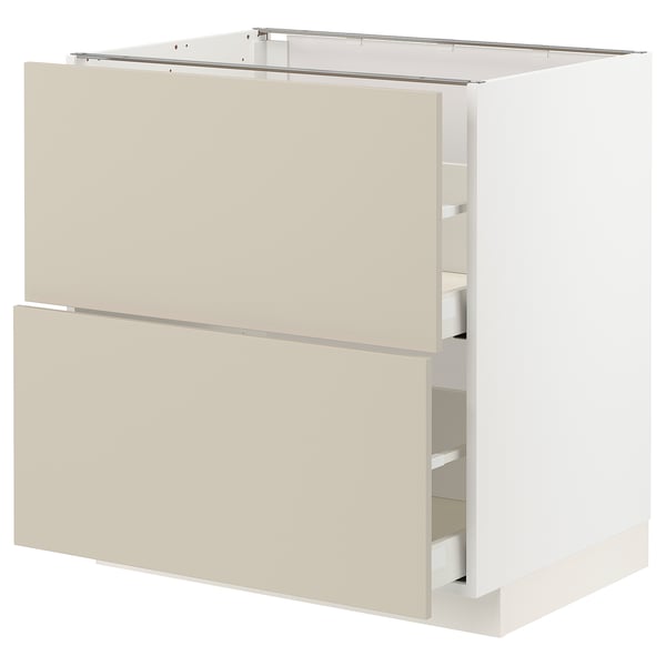 Modern kitchen cabinet in beige, featuring two drawers and a smooth, clean design.