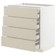 Beige METOD kitchen cabinet with four smooth drawers, square, modern design.