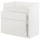 METOD white cabinet: modern, glossy, rectangular, three drawers, slim handles, clean lines.