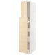 Light wood cabinet with white frame, sleek minimalist design, vertical drawers.