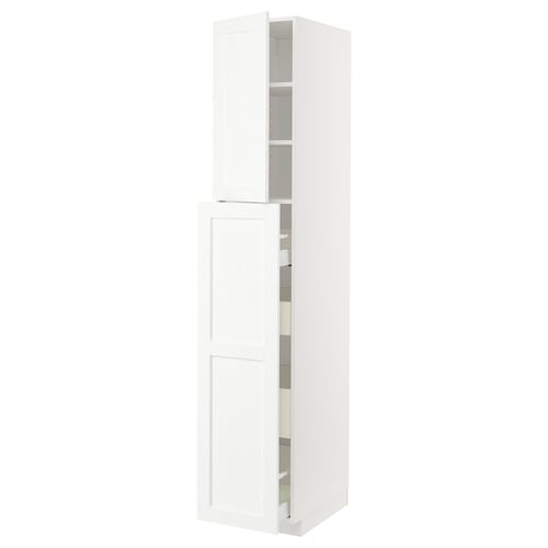 White METOD tall kitchen cabinet, slim design, high storage.