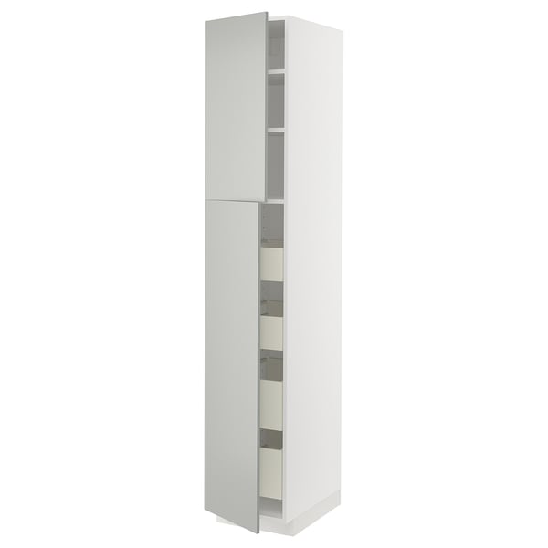 METOD white tall cabinet with grey interior, rectangular shape, modern design.