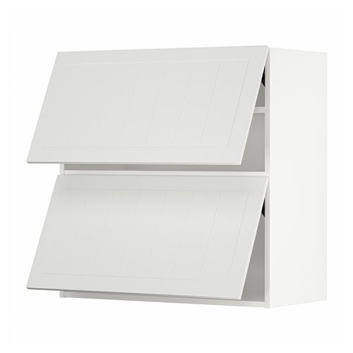 White METOD wall cabinets, rectangular with grooved design.
