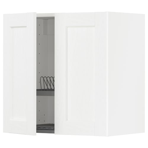 METOD kitchen unit in white with adjustable shelf and dish drainer.