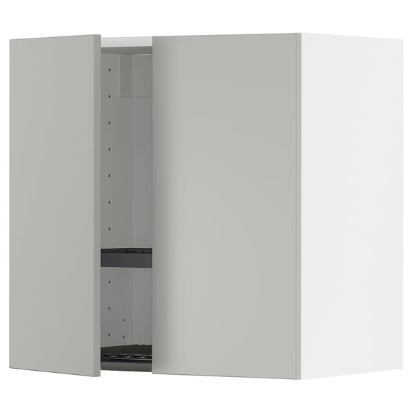 METOD light grey wall cabinet, modern, rectangular, sleek design with one open door.