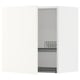 Open off-white METOD kitchen cabinet with wire shelf and dish rack. Modern, minimalist design.