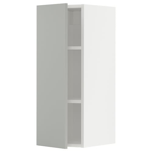 A white METOD kitchen cabinet with two shelves. The cabinet is modern, rectangular, and has a sleek, clean design with light grey interiors.