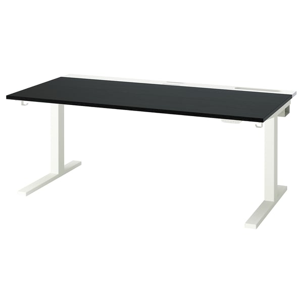 MITTZON desk: black top, white legs, adjustable height, modern design.