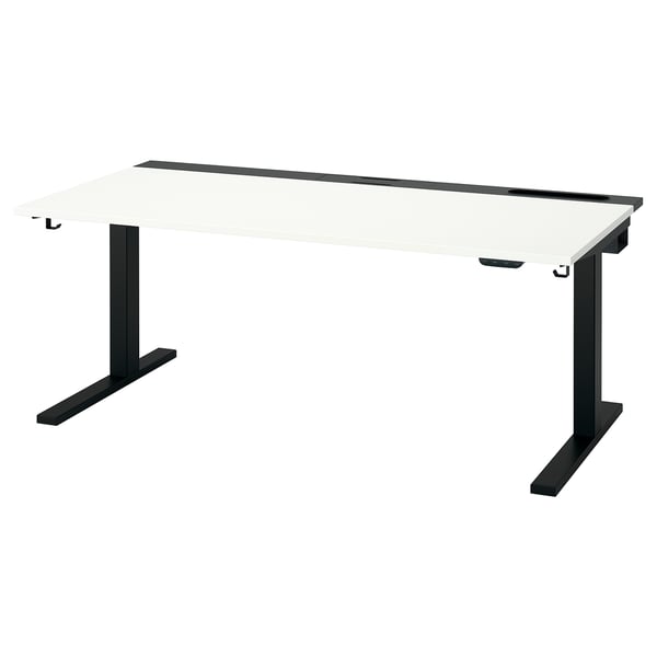 MITTZON desk, white top, black legs, sit-stand, electric, sleek modern design.
