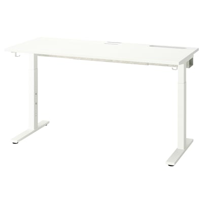MITTZON white height-adjustable desk: sleek, modern design with metal legs, ideal for ergonomic work spaces.