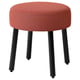 Red circular cushioned stool on black metal legs. Modern, simple design.