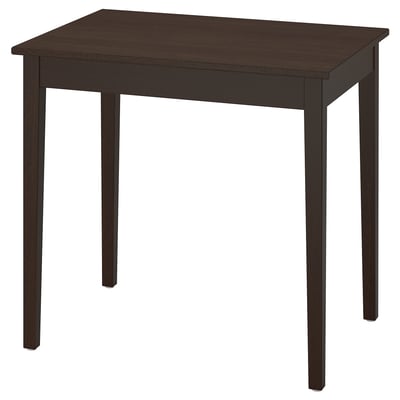 NÄSINGE rectangular dining table. Dark brown colour, wooden material, square shape with chamfered legs.