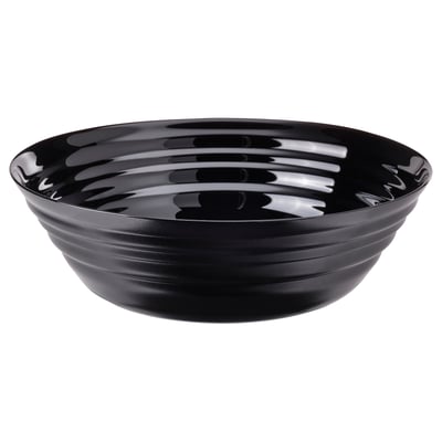 NÄTBARB black bowl, glossy glass, wide and shallow, ripple pattern.