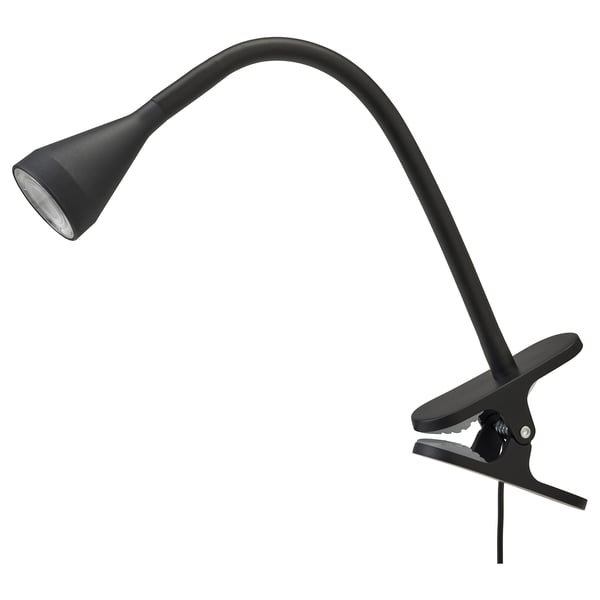 NÄVLINGE black clip-on lamp, adjustable neck, led, plastic & steel.
