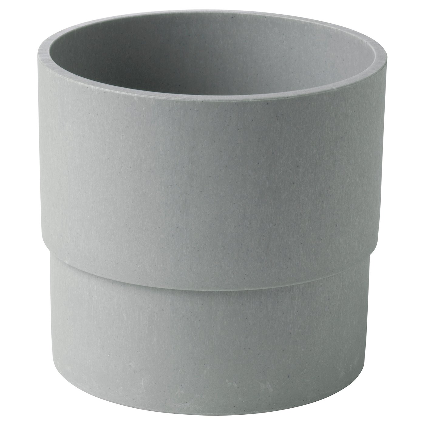 Grey NYPON planter, made of recycled plastic, cylindrical shape, simple design.