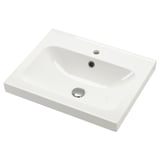 White ORRSJÖN ceramic sink, rectangular with smooth lines, chrome drain.