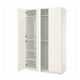An open white ikea PAX wardrobe with adjustable interiors and soft-closing hinges.