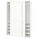 A white PAX wardrobe with sliding doors and internal shelves.