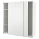 White PAX wardrobe with sliding doors, minimalist design, adjustable shelves.