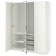 White PAX wardrobe with mirror doors and adjustable shelves.