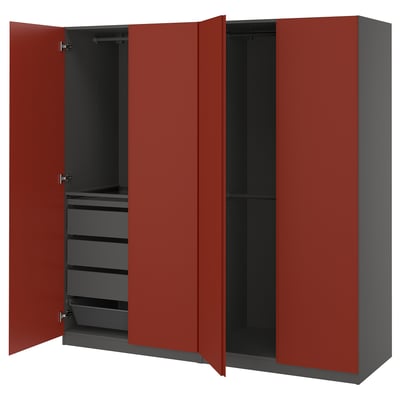 PAX / VIKANES Wardrobe combination, dark grey/red-brown, 200x60x201 cm