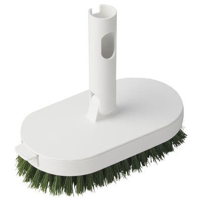 White oval PEPPRIG brush; green bristles, white handle, easy detach design.